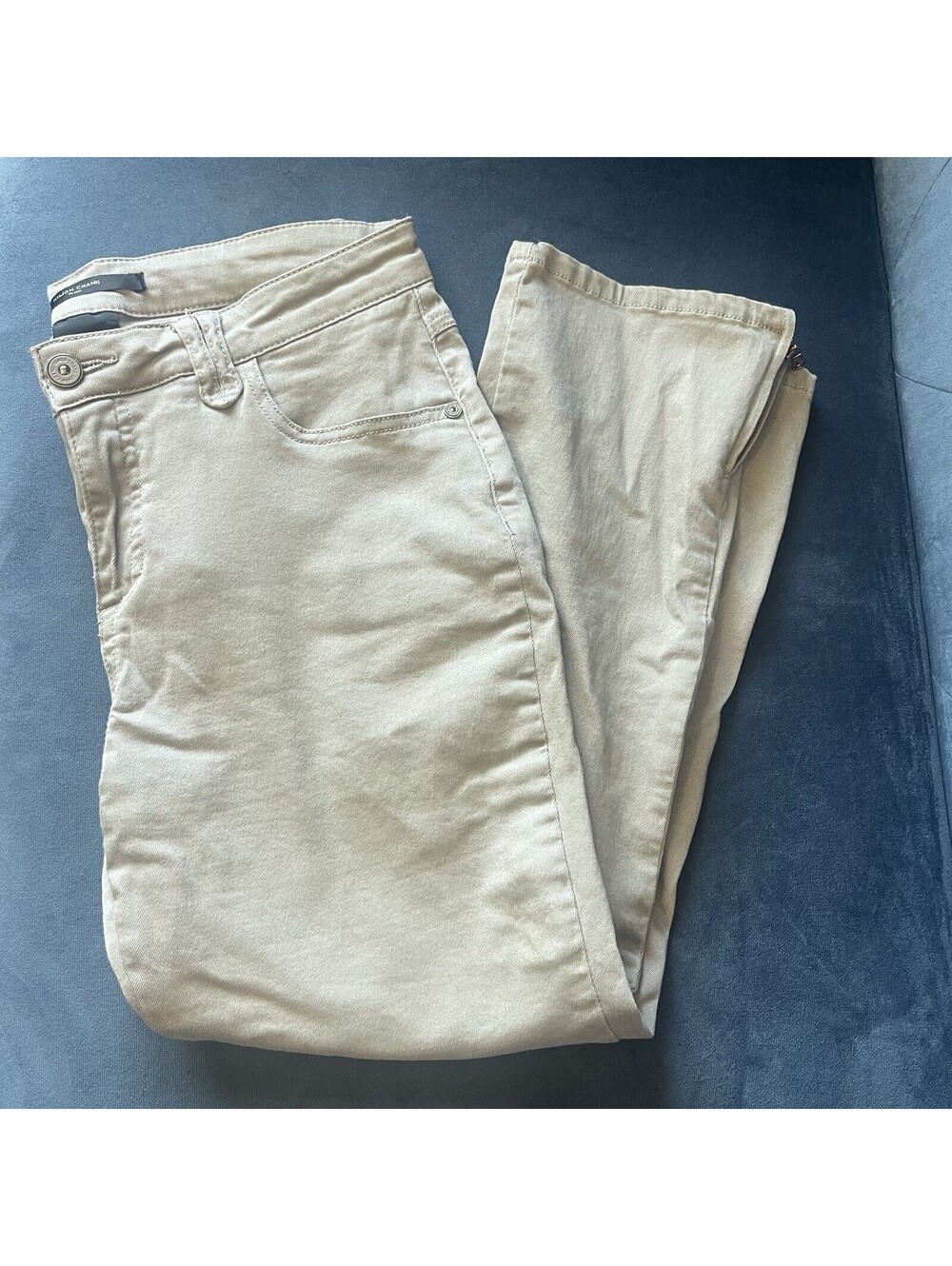 Simon Chang Denim Jeans Lt Brown Sz 6 Straight Leg Zip Cuff Cotton Stretch 6760P